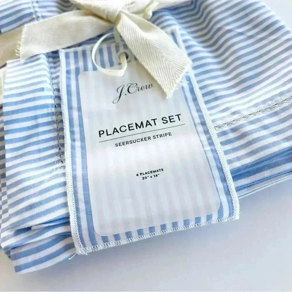 J.Crew set of four placemats in blue heritage seersucker stripe NWT